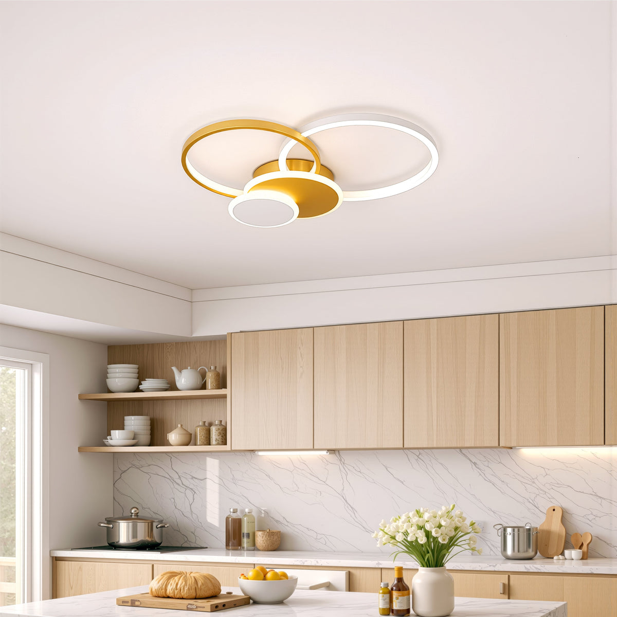 LED luster s diaľkovým ovládačom KILLIAN 80W, 4 kruhy, studené/teplé/neutrálne svetlo, stmívateľný, zlatý, imaginea 11