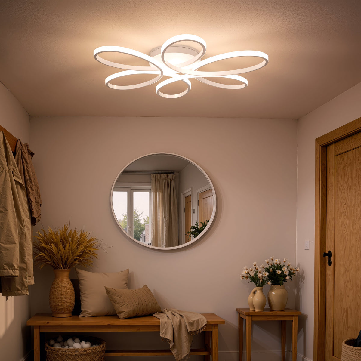 ELIZA LED Chandelier with Remote Control, 63W, Cool/Warm/Neutral Light, Dimmable, White, imaginea 8