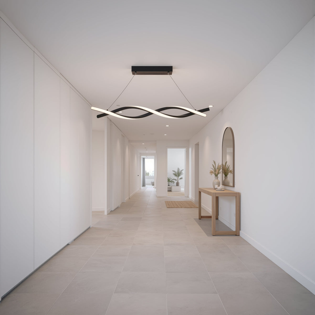 LED Zvisajúci luster s diaľkovým ovládačom, FLUX, 27 W, 97 cm, studené/teplé/neuterálne svetlo 3000 K/4000 K/6000 K, stmívateľný, čierny, nastaviteľná výška, imaginea 13
