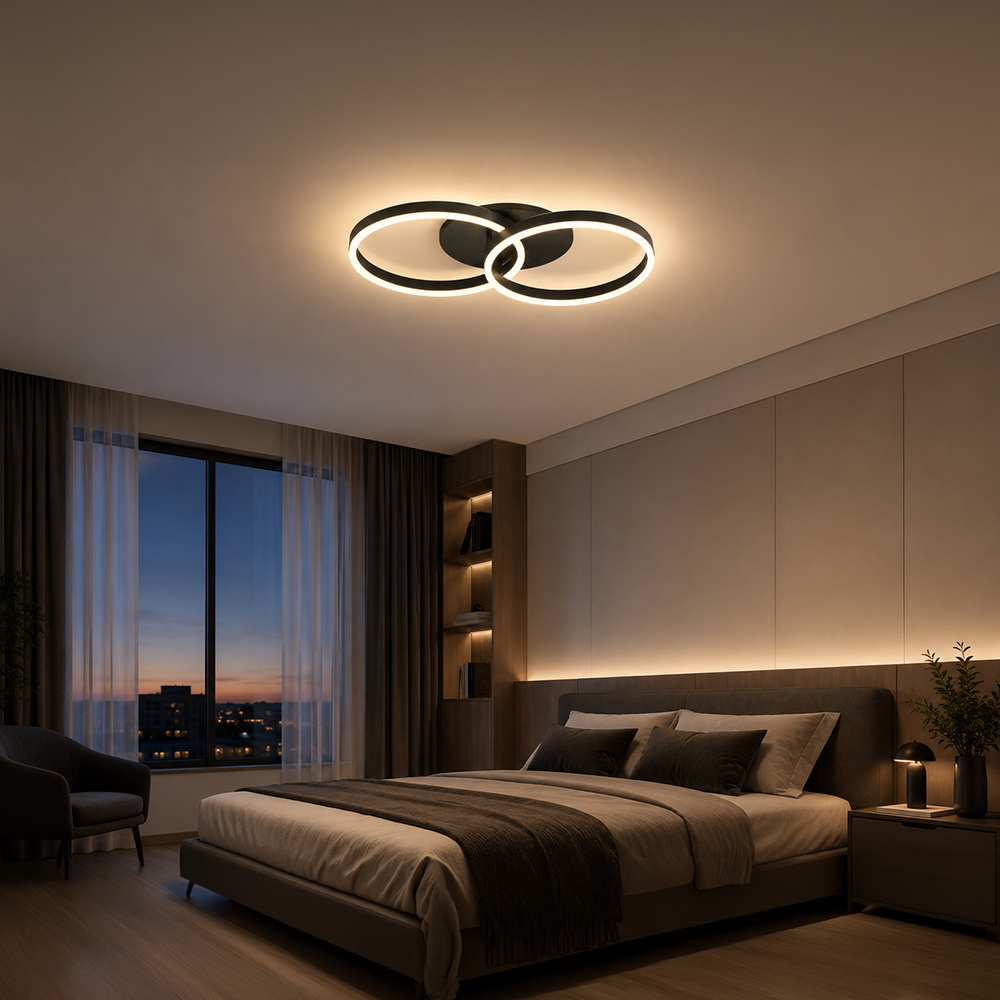 RIGA LILITH 34W LED Chandelier with Remote Control, 2 Rings, Cool/Warm/Neutral Light, Dimmable, Black, imaginea 10