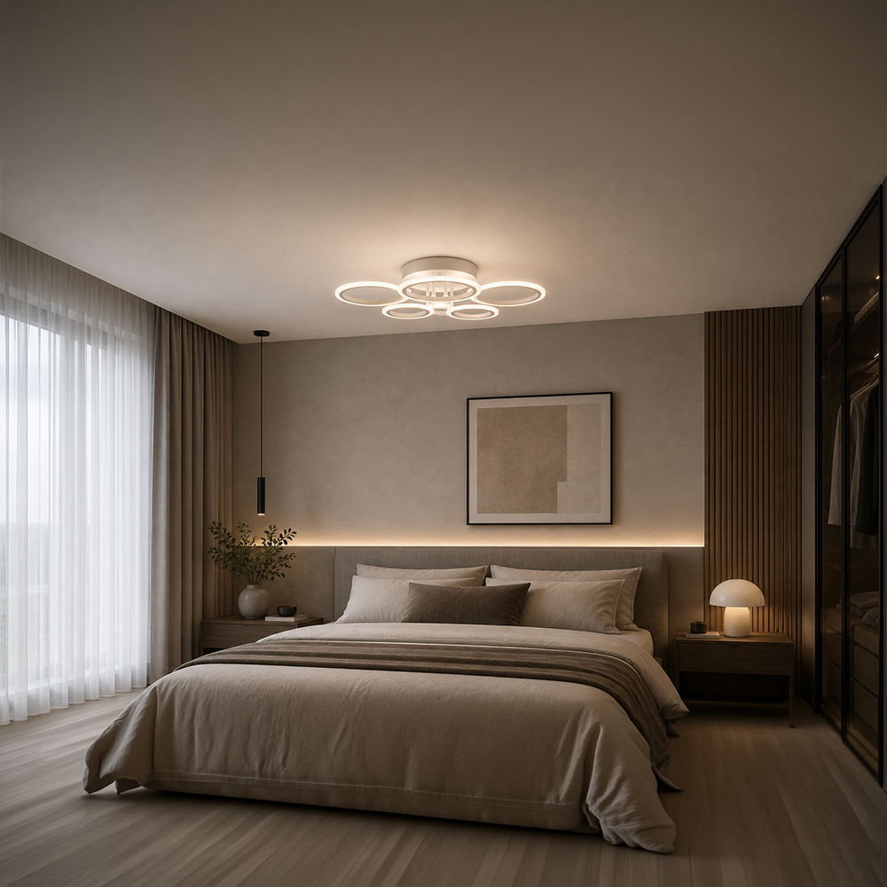 LED Chandelier with Remote Control BETTY 82W, 6 Rings, Cool/Warm/Neutral Light, Dimmable, White, imaginea 10