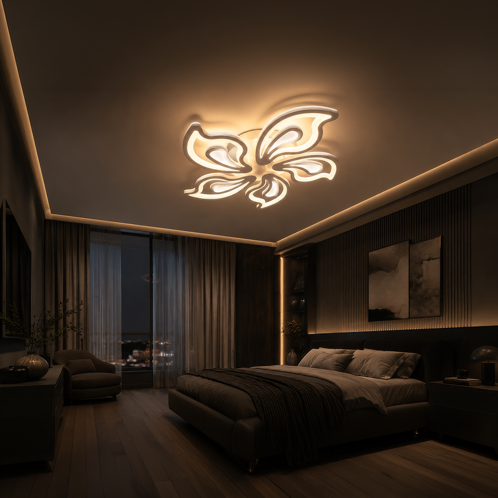 GLORIOSA 95W LED Chandelier with Remote Control, 5 Petals, Cool/Warm/Neutral Light, Dimmable, White, imaginea 11