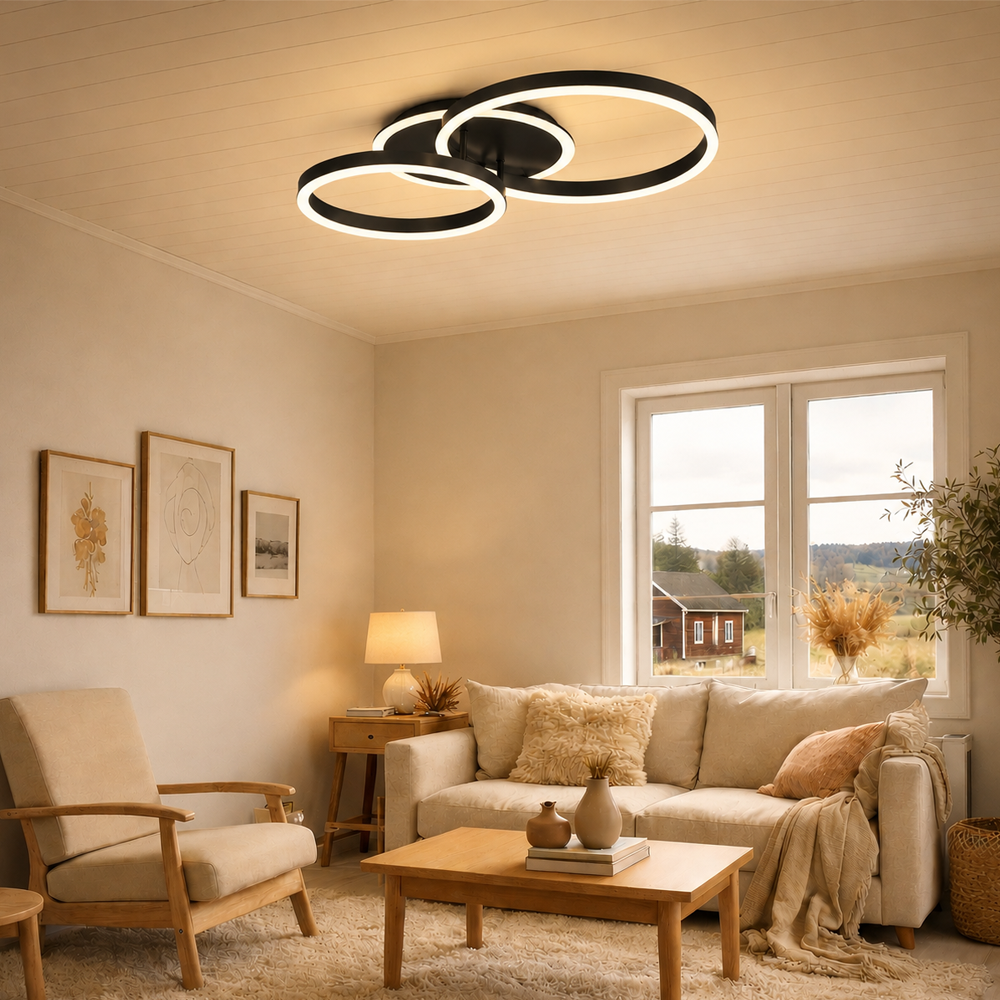 Lustra LED cu telecomanda RINOVA 66W, 2 Cercuri, lumina Rece/Calda/Neutra, Dimabila, Negru, imaginea 13