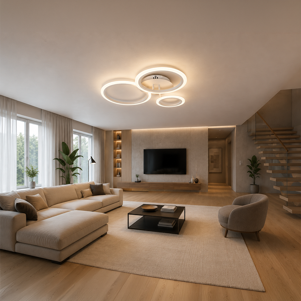 Lustra LED cu telecomanda BETTY 40W, 3 Cercuri, lumina Rece/Calda/Neutra, Dimabila, Alb, Metal si Acril, imaginea 12