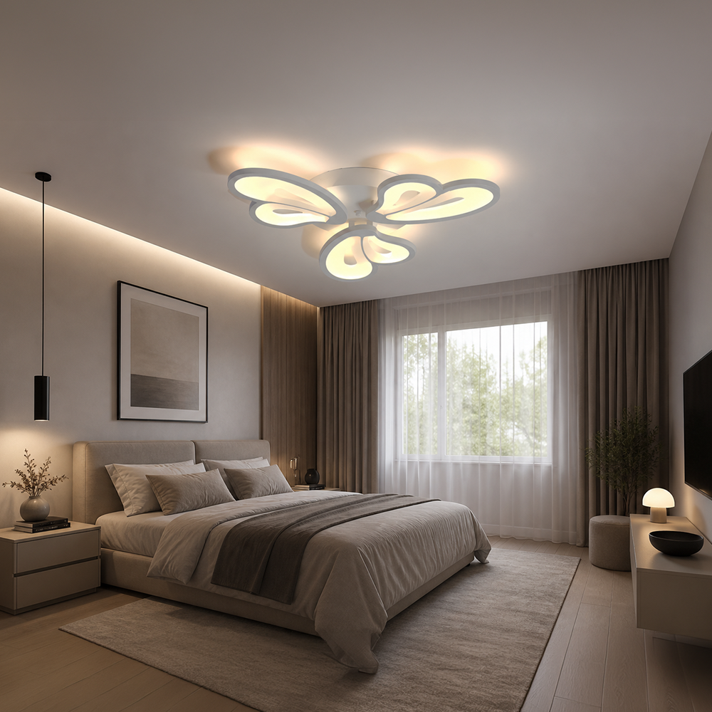LED luster s diaľkovým ovládačom BLOSSOM 40W, 3 lístky, studené/teplé/neuterálne svetlo, dimovateľný, biela farba, imaginea 9