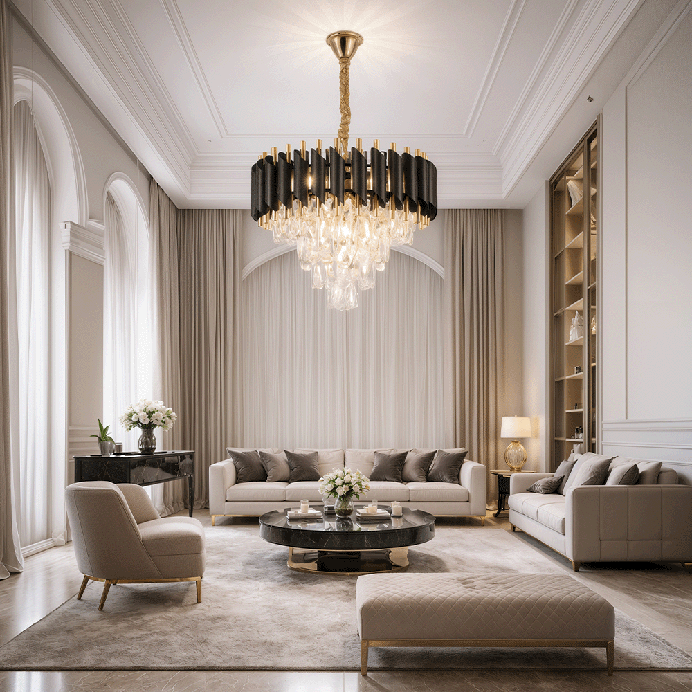 VERSAILLES Nobile Crystal Chandelier 5xE14, Diameter 40cm, Glossy Gold and Black, imaginea 8
