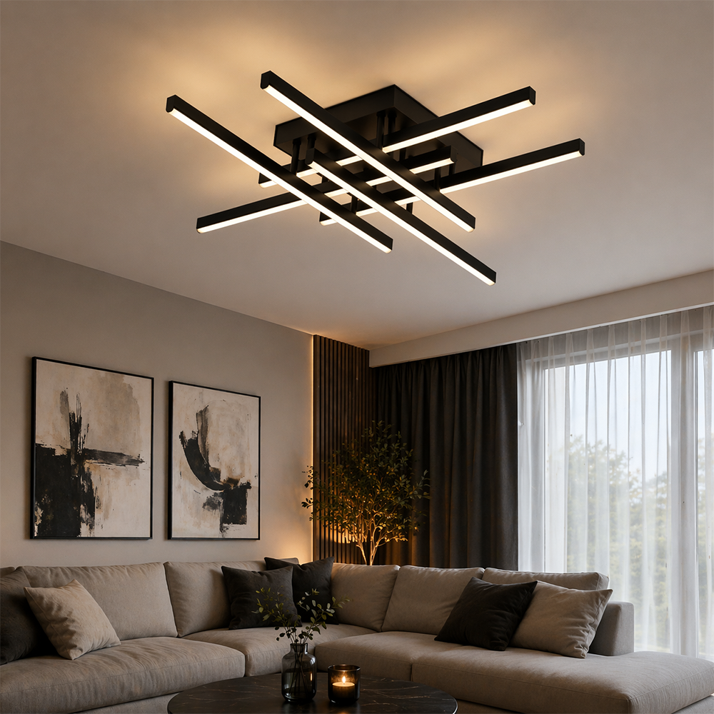 LED lustr s diaľkovým ovládačom LINEX, 81 W, 6 svetelných zdrojov, lineárny, studené/teplé/neuterálne svetlo, dimovateľný, čierny, imaginea 7