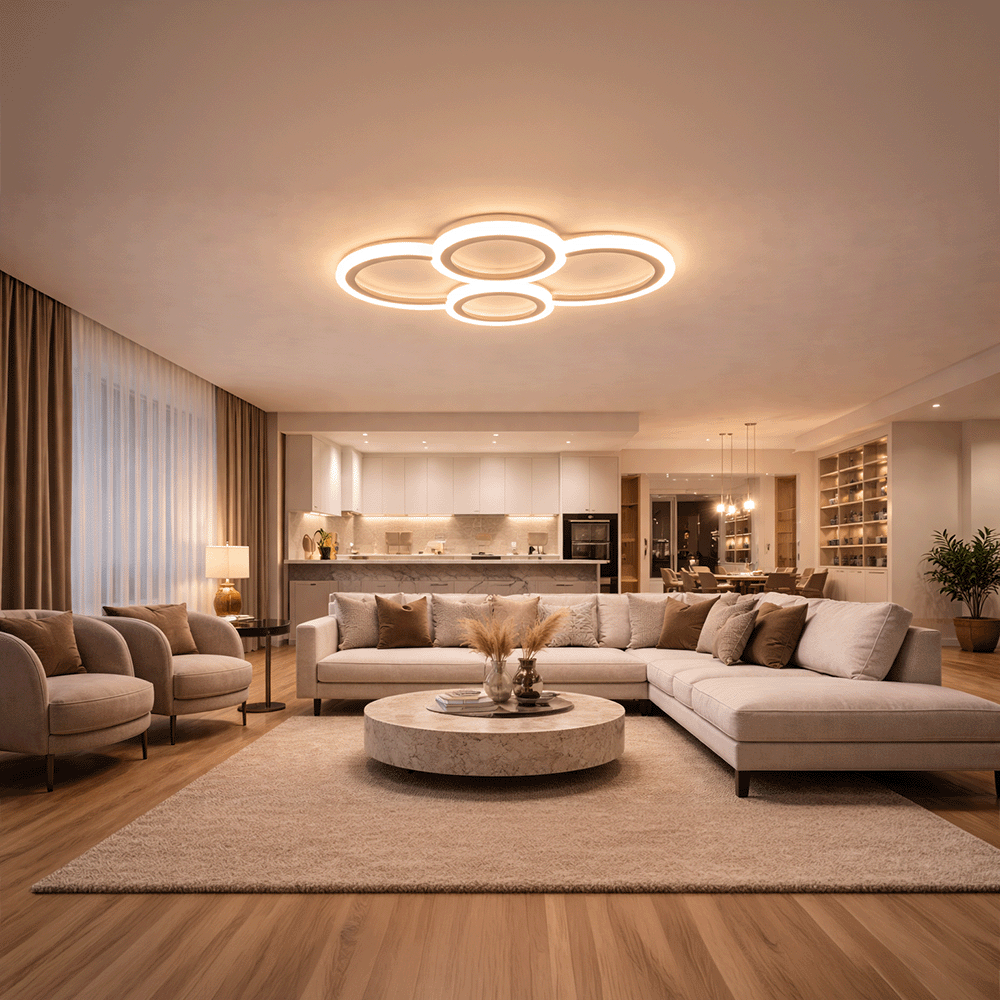 LED Chandelier with Remote Control BETTY 43W, 4 Rings, Cool/Warm/Neutral Light, Dimmable, White, imaginea 13