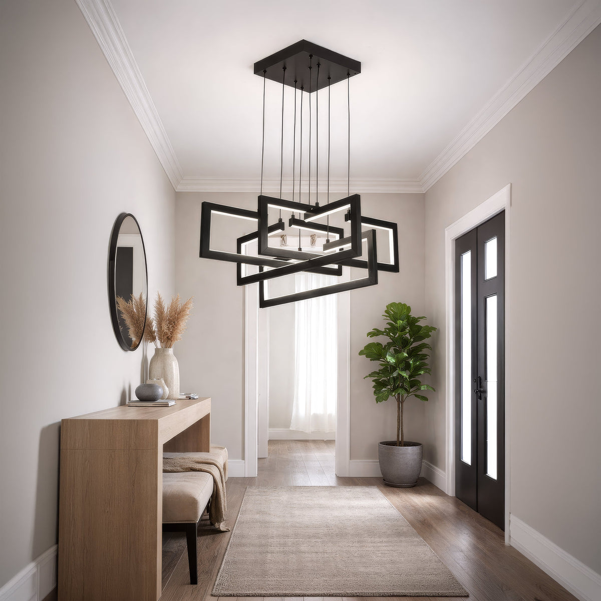 LED luster s diaľkovým ovládačom, suspenzovaný, 96 W, 4 svetlá, studené/cieple/neuterálne svetlo, dimovateľný, nastaviteľná výška, čierny, imaginea 14