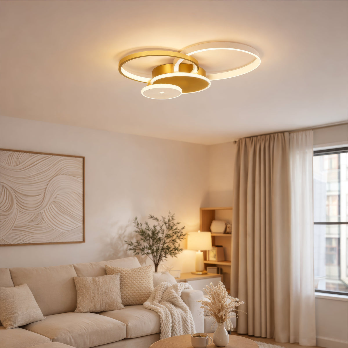 LED luster s diaľkovým ovládačom KILLIAN 80W, 4 kruhy, studené/teplé/neutrálne svetlo, stmívateľný, zlatý, imaginea 13