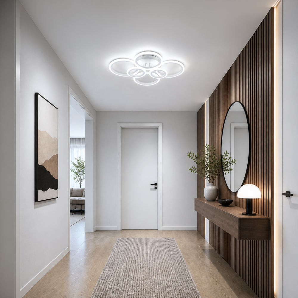 LED Chandelier with Remote Control BETTY 82W, 6 Rings, Cool/Warm/Neutral Light, Dimmable, White, imaginea 11