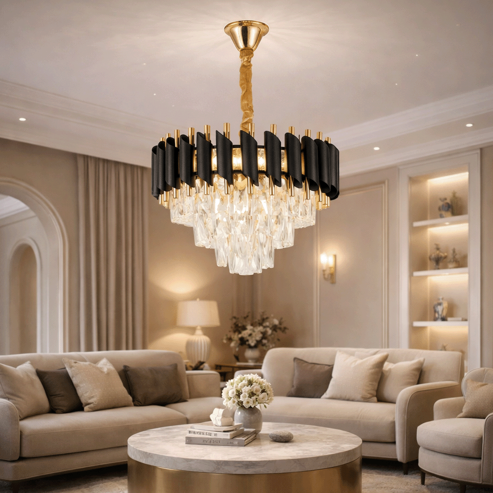 VERSAILLES Nobile Crystal Chandelier 5xE14, Diameter 40cm, Glossy Gold and Black, imaginea 9