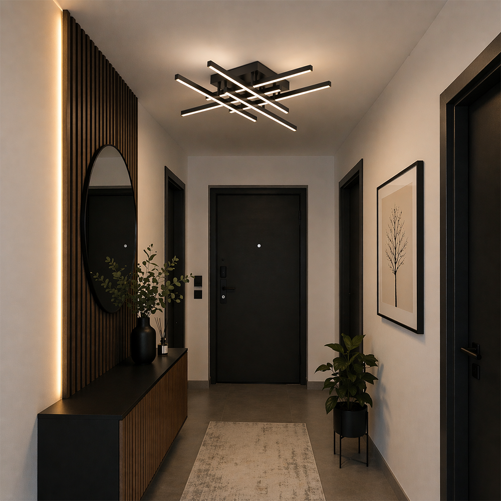 LED lustr s diaľkovým ovládačom LINEX, 81 W, 6 svetelných zdrojov, lineárny, studené/teplé/neuterálne svetlo, dimovateľný, čierny, imaginea 6
