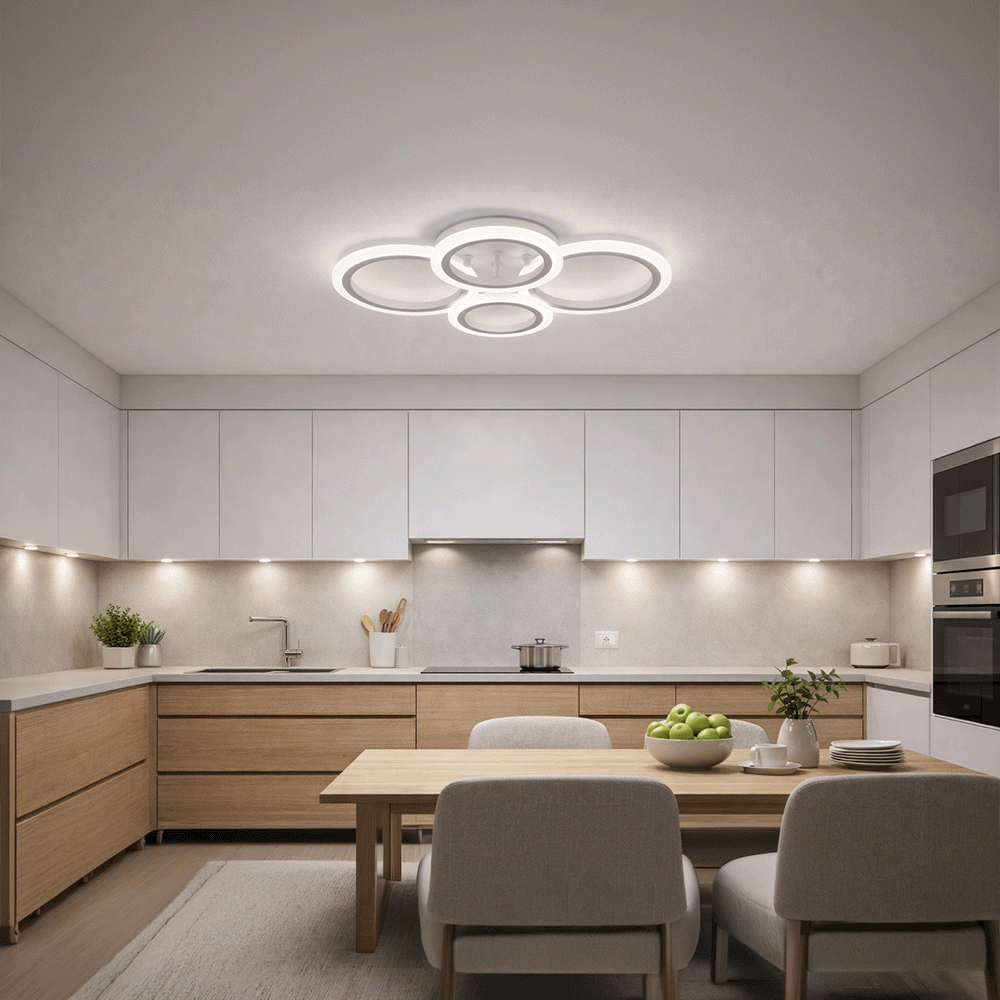 LED Chandelier with Remote Control BETTY 43W, 4 Rings, Cool/Warm/Neutral Light, Dimmable, White, imaginea 12