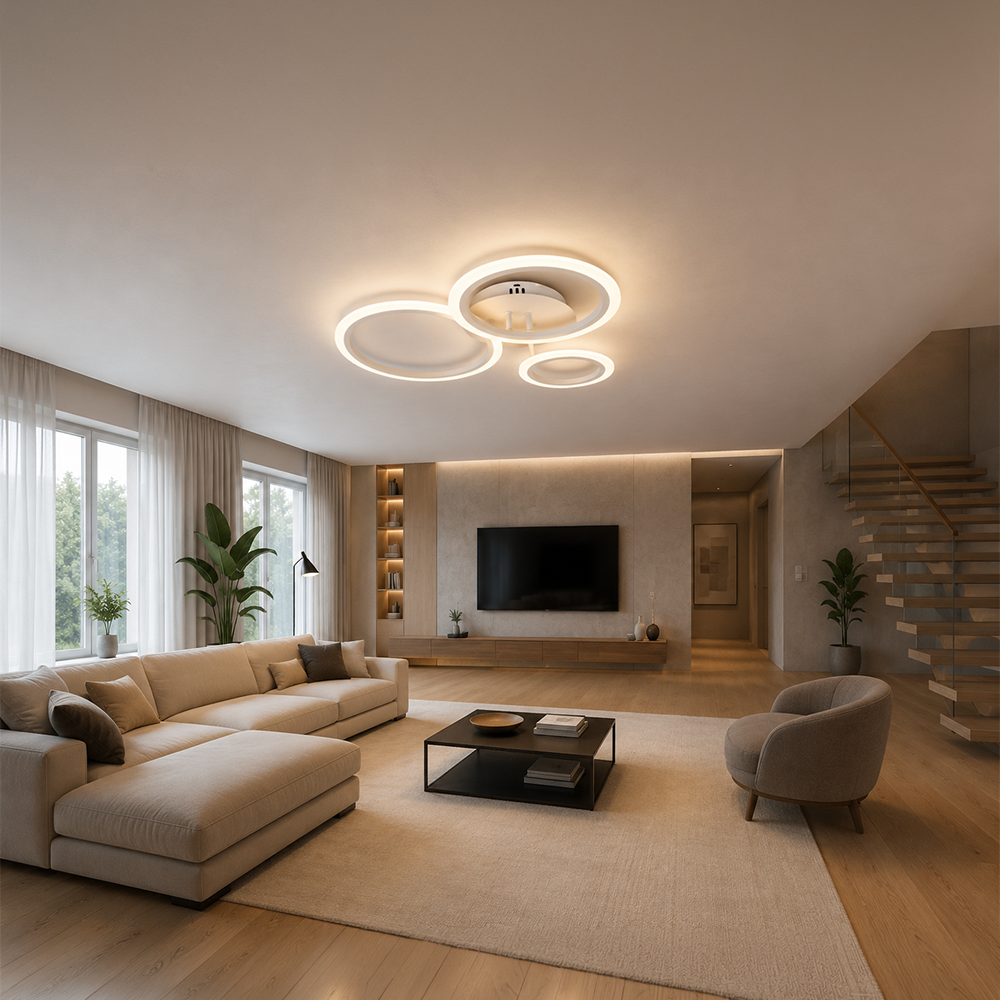 Lustra LED cu telecomanda BETTY 40W, 3 Cercuri, lumina Rece/Calda/Neutra, Dimabila, Alb, Metal si Acril, imaginea 13