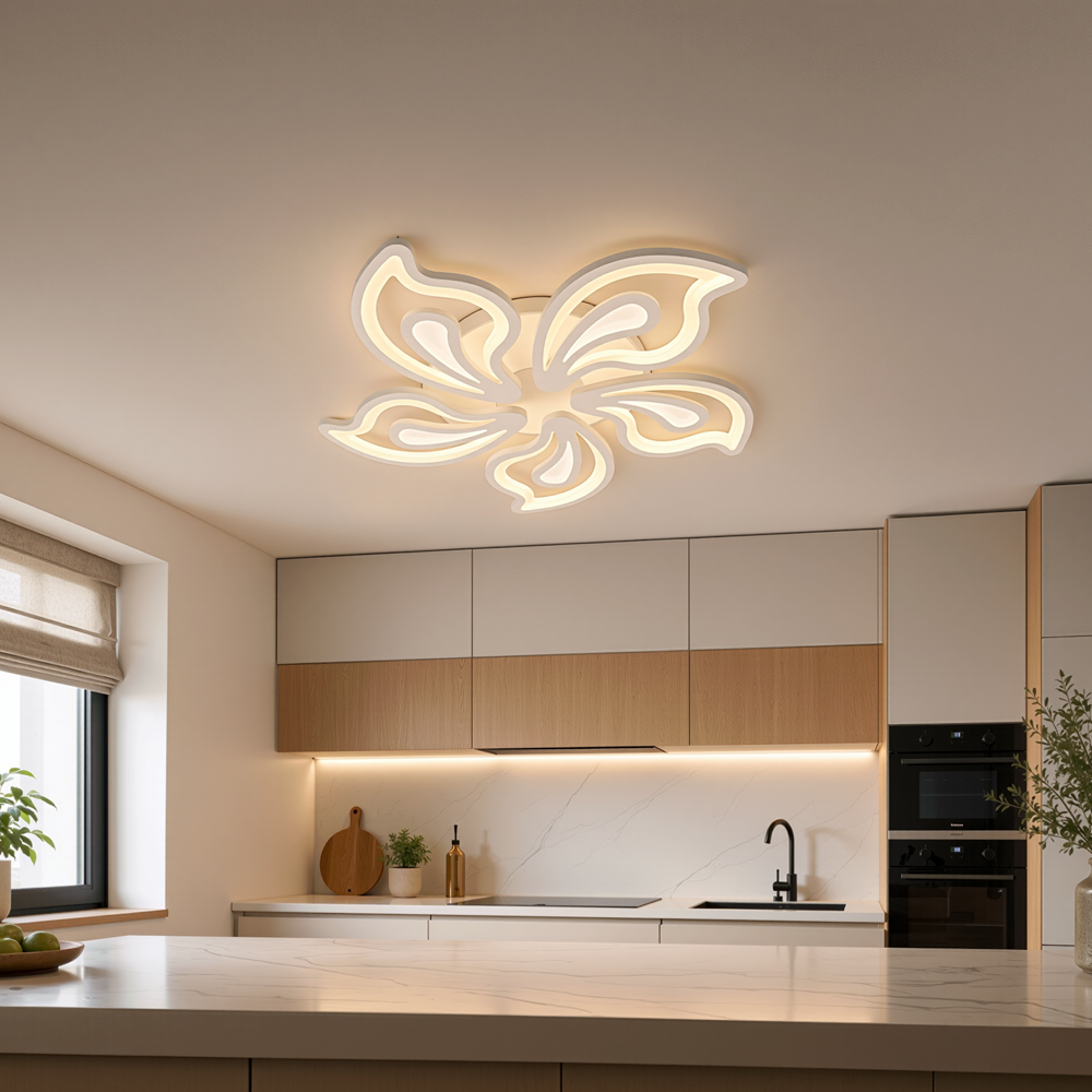 GLORIOSA 95W LED Chandelier with Remote Control, 5 Petals, Cool/Warm/Neutral Light, Dimmable, White, imaginea 13