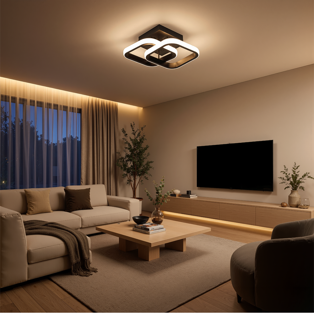 LED Chandelier VERTEX Matrix Overlapping Diamonds, Metal Frames, 48W, 2 Diamonds, Cool/Warm/Neutral Light 3000K/4000K/6000K, Black, Metal and Silicone, imaginea 8