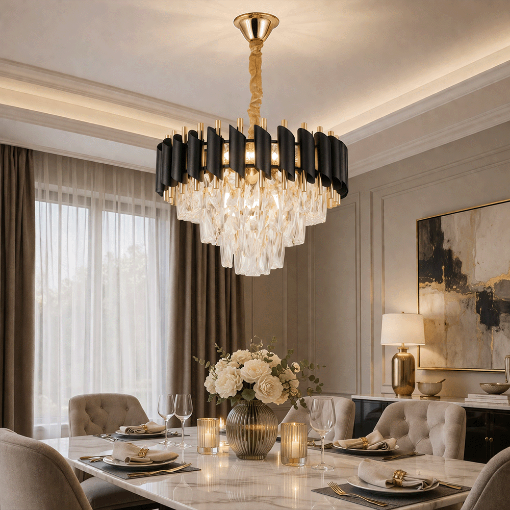Candelabru Cristal VERSAILLES Nobile 5xE14, Diametru 40cm, Auriu Lucios si Negru, imaginea 2
