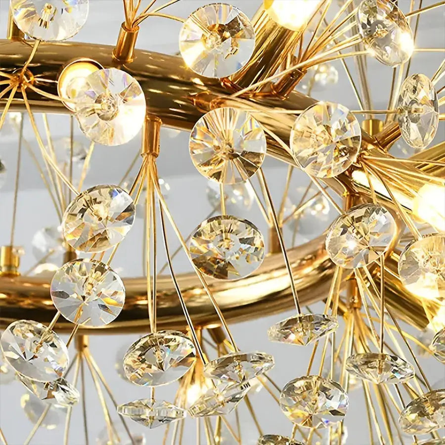 Candelabru Cristal KHUJANT 9x G9, Diametru 50cm, Auriu Lucios, Inaltime Reglabila