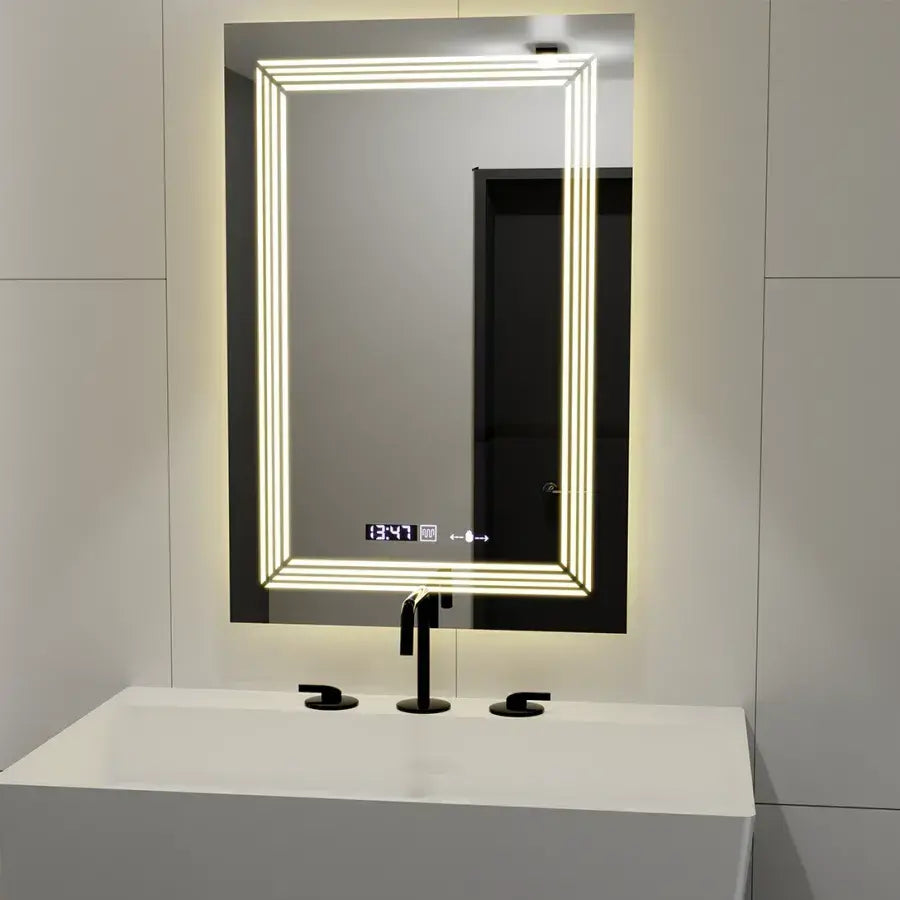 Obdĺžnikové LED zrkadlo 60x80cm Venezia, Senzor pohybu MotionGlow, Odmrazovanie, Hodiny & Termometer, Stmívateľné, Teplé/Neutrálne/Chladné svetlo 3000K/4000K/6000K, imaginea 6