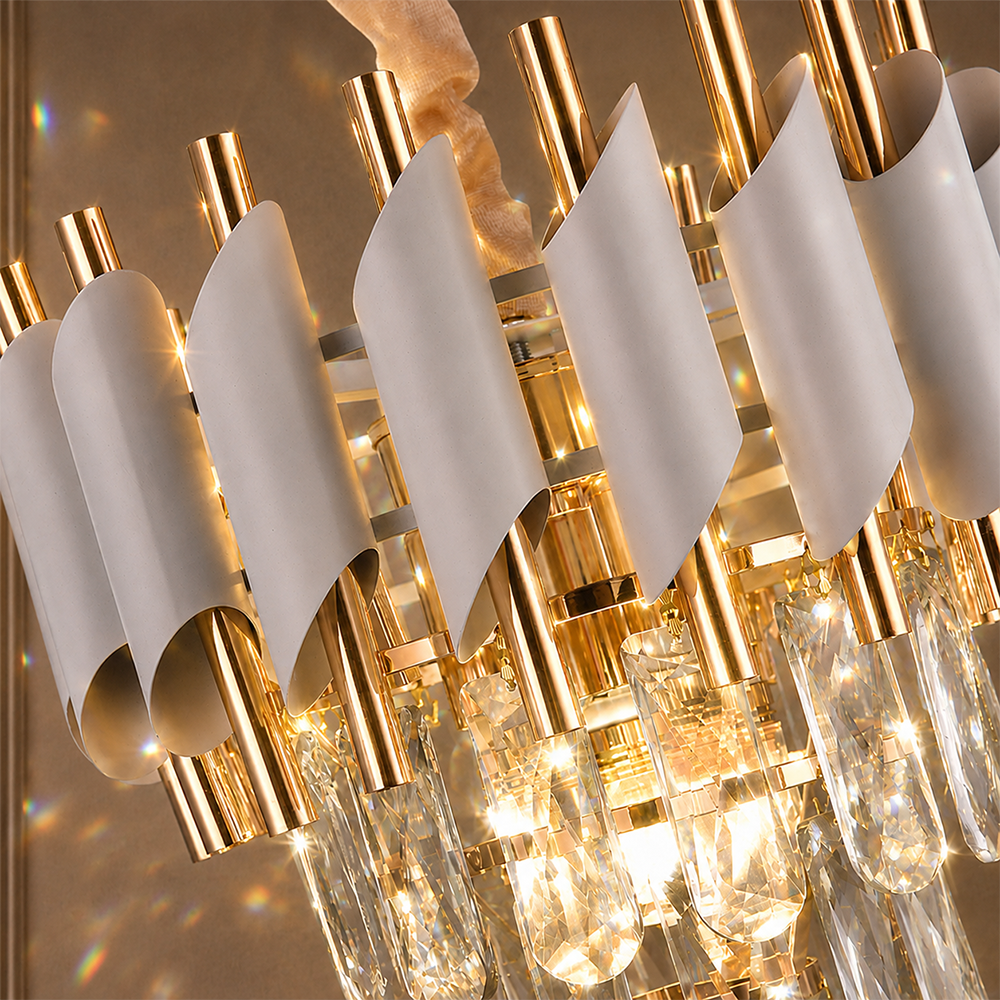 Candelabru Cristal VERSAILLES Petito 3xE14, Diametru 30cm, Auriu Lucios si Alb, Inaltime Reglabila, Metal si Cristal, imaginea 5