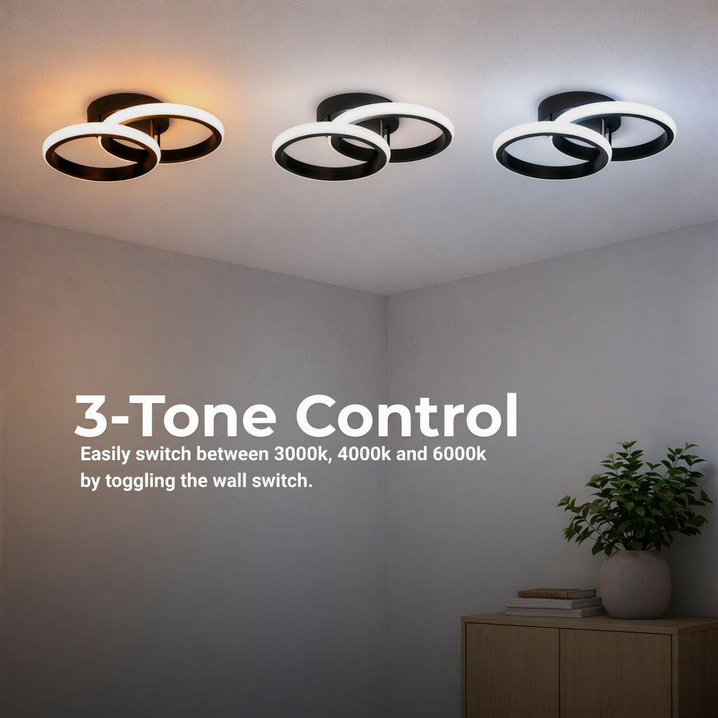 Lustra LED VERTEX CIRCULA 21W, 2 Cercuri, Rame Metalice, lLumina Rece/Calda/Neutra 3000K/4000K/6000K, Negru, Metal, imaginea 2