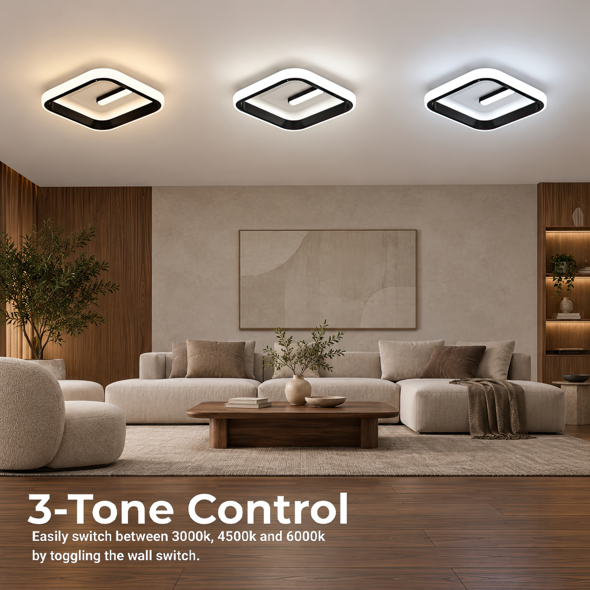 LED luster VICTORIA 19 W, štvorcový, studené/teplé/neuterálne svetlo, čierny, biely, imaginea 3