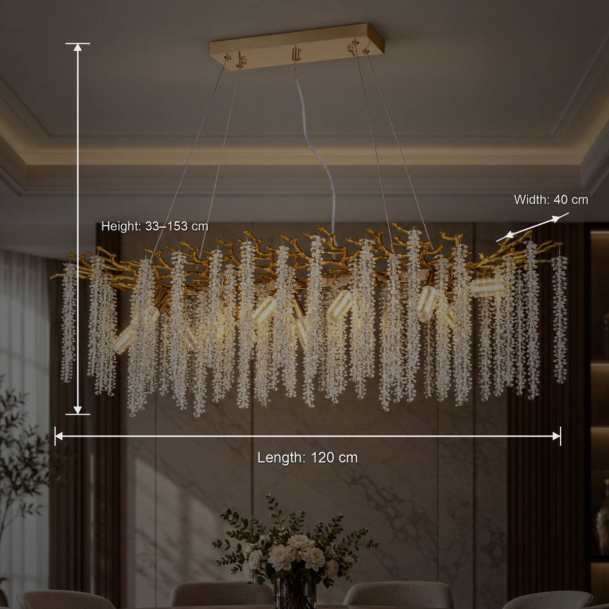 Candelabru Cristal ARBUS Regalis, 120x40cm, 12xE14, Auriu, Metal si Cristal