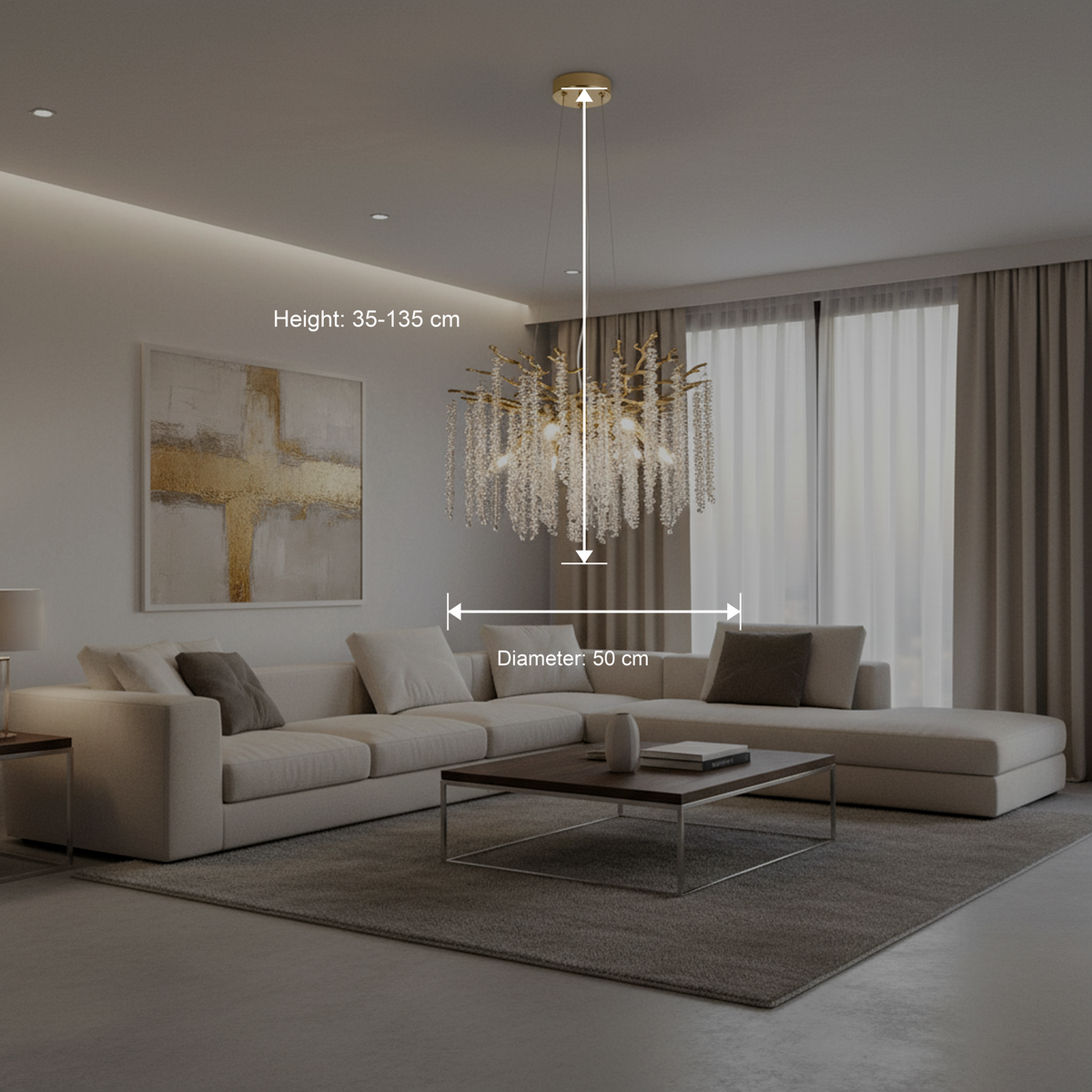 Candelabru Cristal ARBUS Eleganza, Φ50cm, 6xE14, Auriu, Metal si Cristal