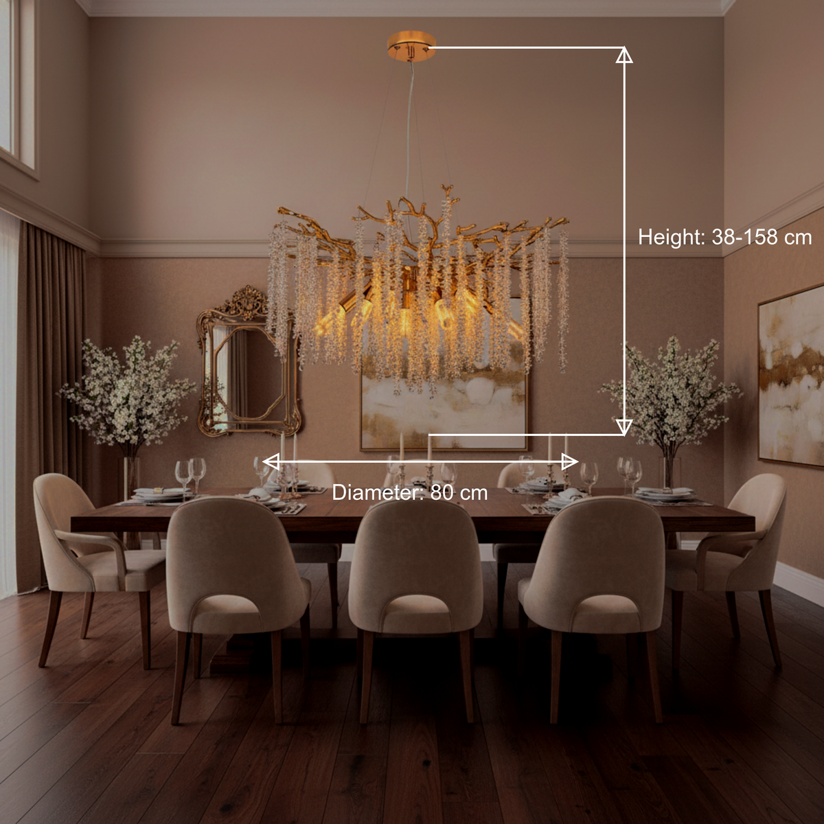 Candelabru Cristal ARBUS Regalis, Φ80cm, 10xE14, Auriu, Metal si Cristal