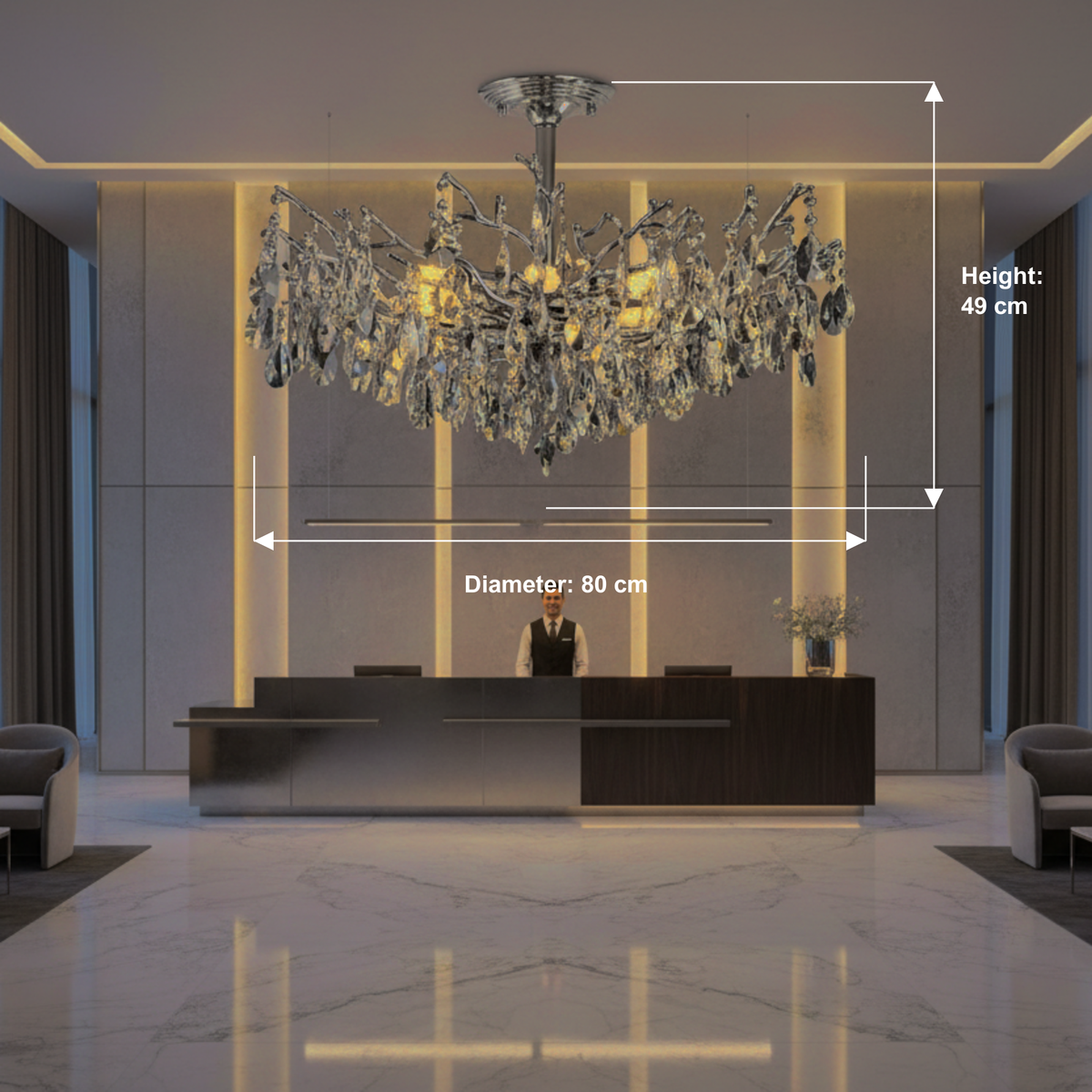 Candelabru Cristal REINA Regalis, 8xE14, D80cm, Crom Lucios, Metal si Cristal