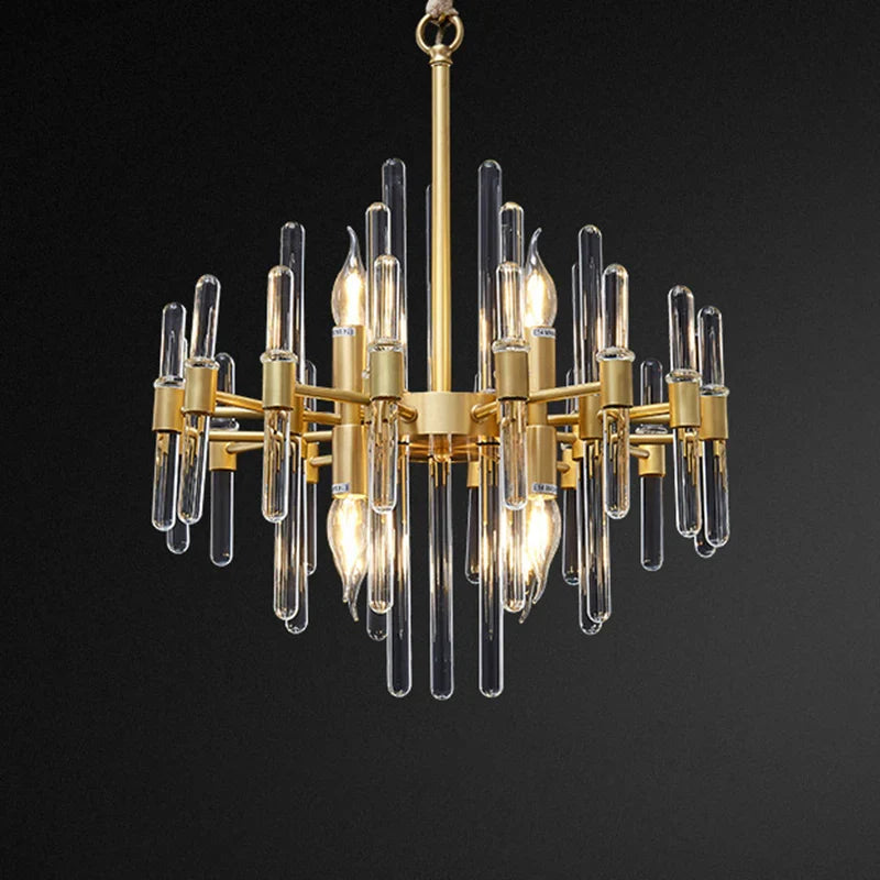 Candelabru Cristal CC850/480GD,6xE14, 48X45cm, Inaltime Reglabila, Auriu Lucios, Inaltime Reglabila, Design Elegant, Metal si Cristal