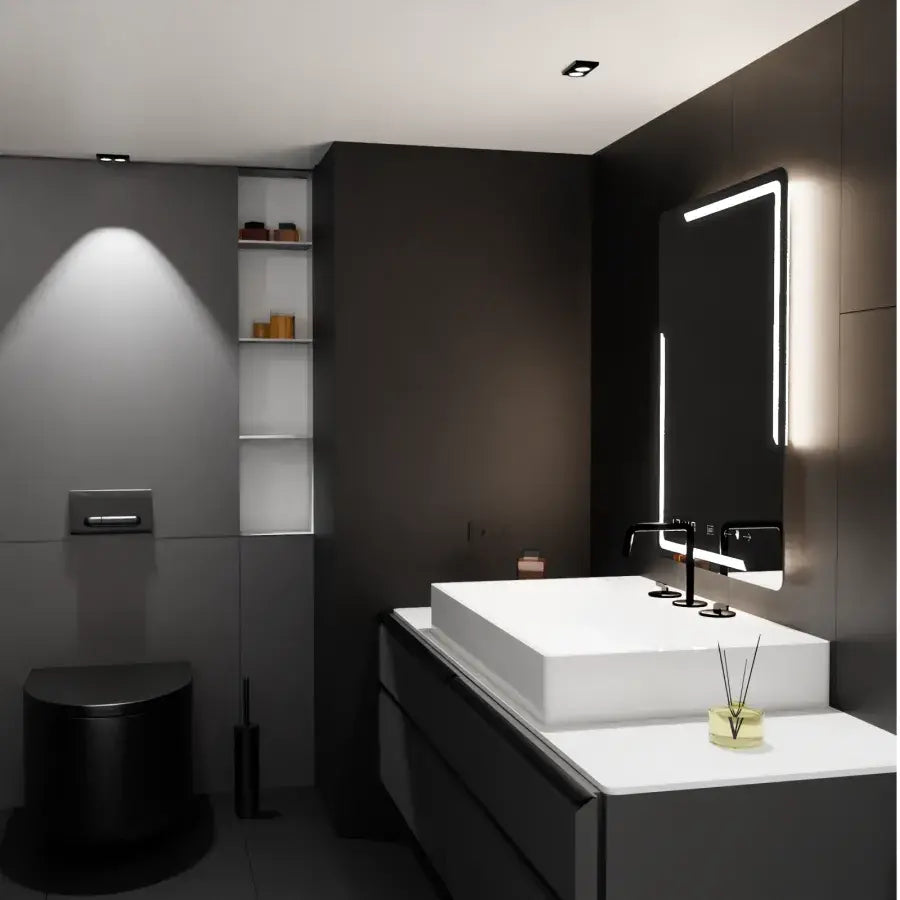 Oglinda LED Rectangulara, 60x80cm, Rayonnement MotionGlow Marcello, Sistem Dezaburire, Ceas & Termometru, Dimabila