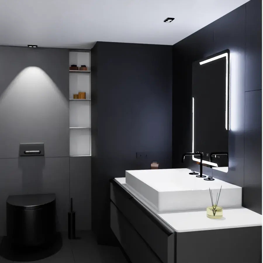 Oglinda LED Rectangulara, 60x80cm, Rayonnement MotionGlow Marcello, Sistem Dezaburire, Ceas & Termometru, Dimabila