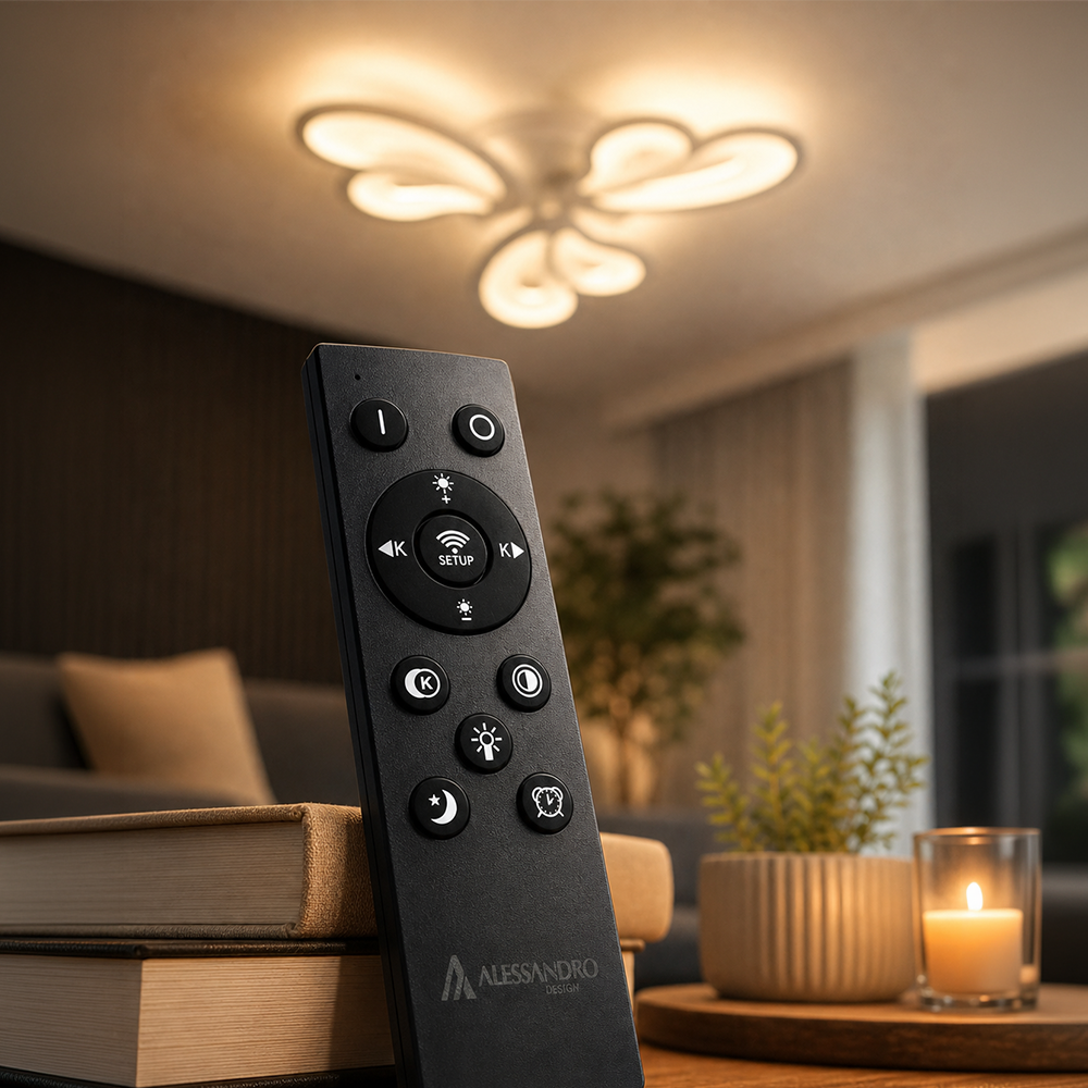 LED luster s diaľkovým ovládačom BLOSSOM 40W, 3 lístky, studené/teplé/neuterálne svetlo, dimovateľný, biela farba, imaginea 6