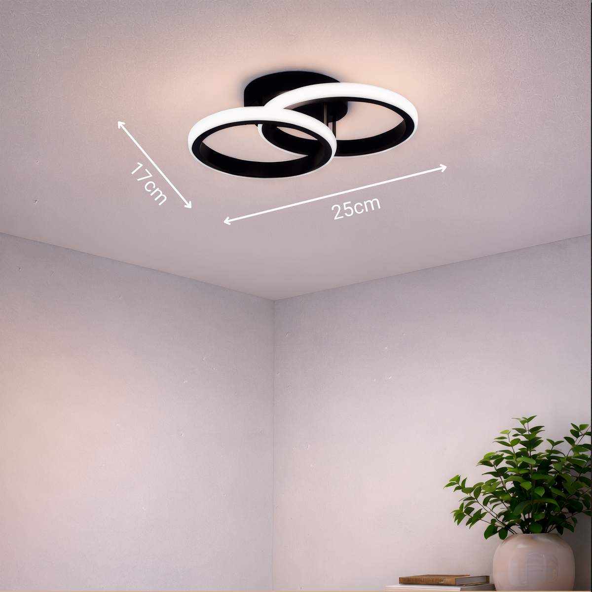 Lustra LED VERTEX CIRCULA 21W, 2 Cercuri, Rame Metalice, lLumina Rece/Calda/Neutra 3000K/4000K/6000K, Negru, Metal, imaginea 10