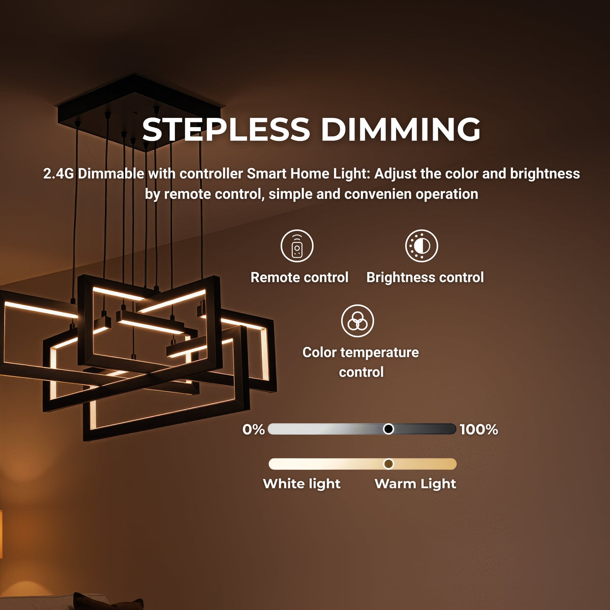 LED luster s diaľkovým ovládačom, suspenzovaný, 96 W, 4 svetlá, studené/cieple/neuterálne svetlo, dimovateľný, nastaviteľná výška, čierny, imaginea 5