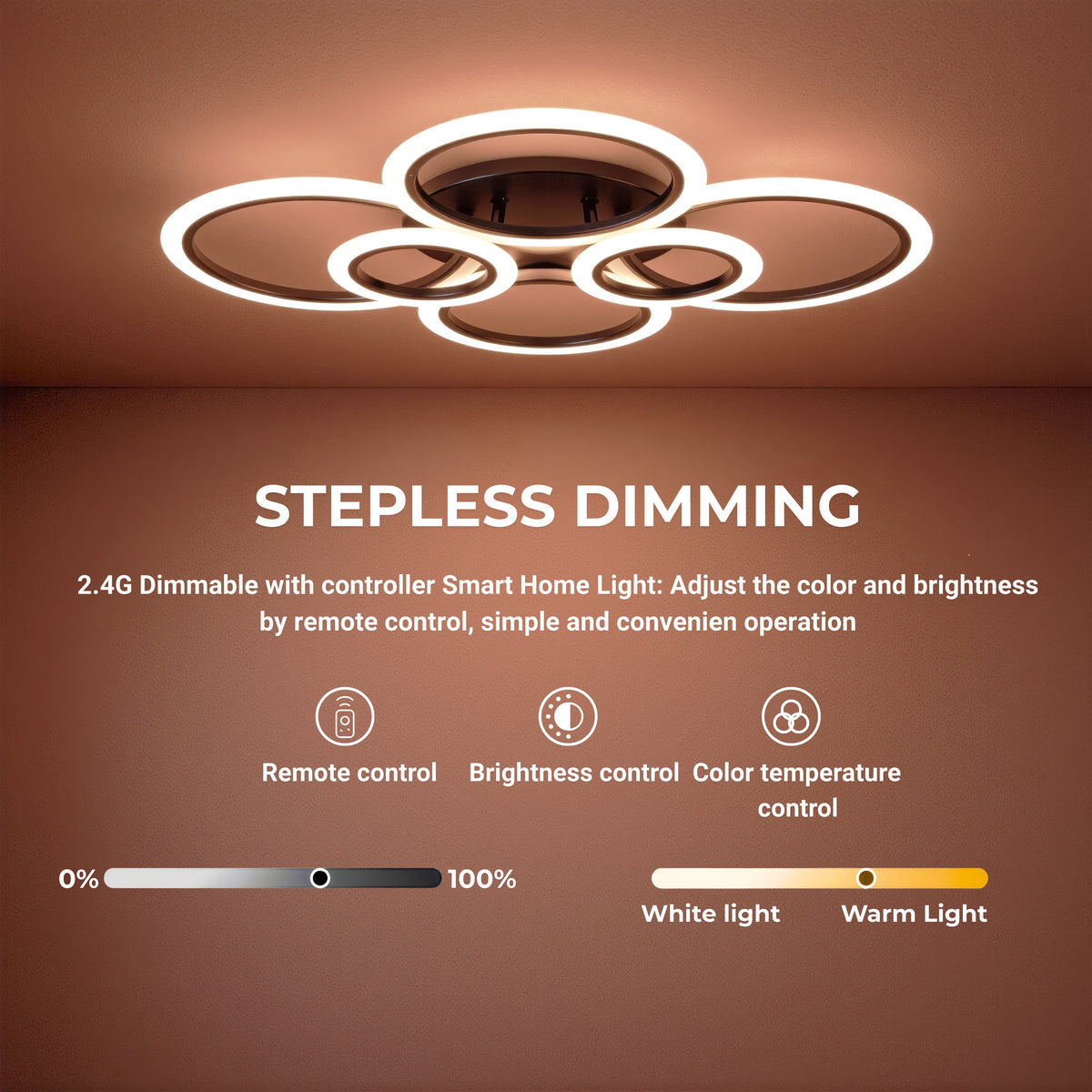 Lustra LED cu telecomanda BETTY 82W, 6 Cercuri, lumina Rece/Calda/Neutra, Dimabila, Negru, imaginea 2