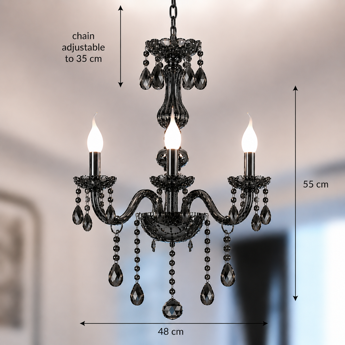 AUGUST Eleganza Crystal Chandelier, 3xE14, Diameter 48cm, Silver, Adjustable Height, imaginea 5