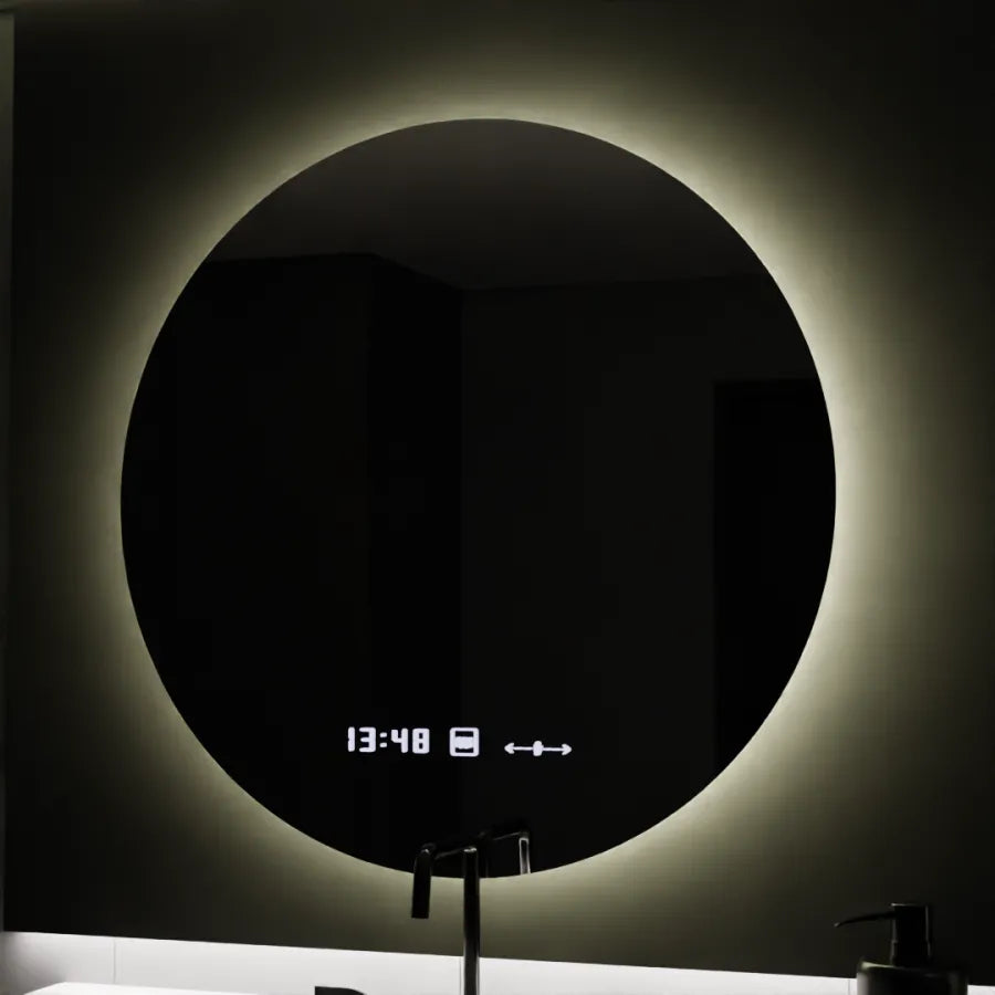 Oglinda LED Rotunda, 80cm, Serenite MotionGlow Marcello, Sistem Dezaburire, Ceas & Termometru, Dimabila