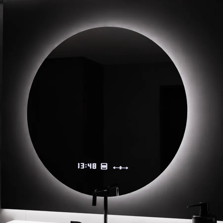Oglinda LED Rotunda, 80cm, Serenite MotionGlow Marcello, Sistem Dezaburire, Ceas & Termometru, Dimabila