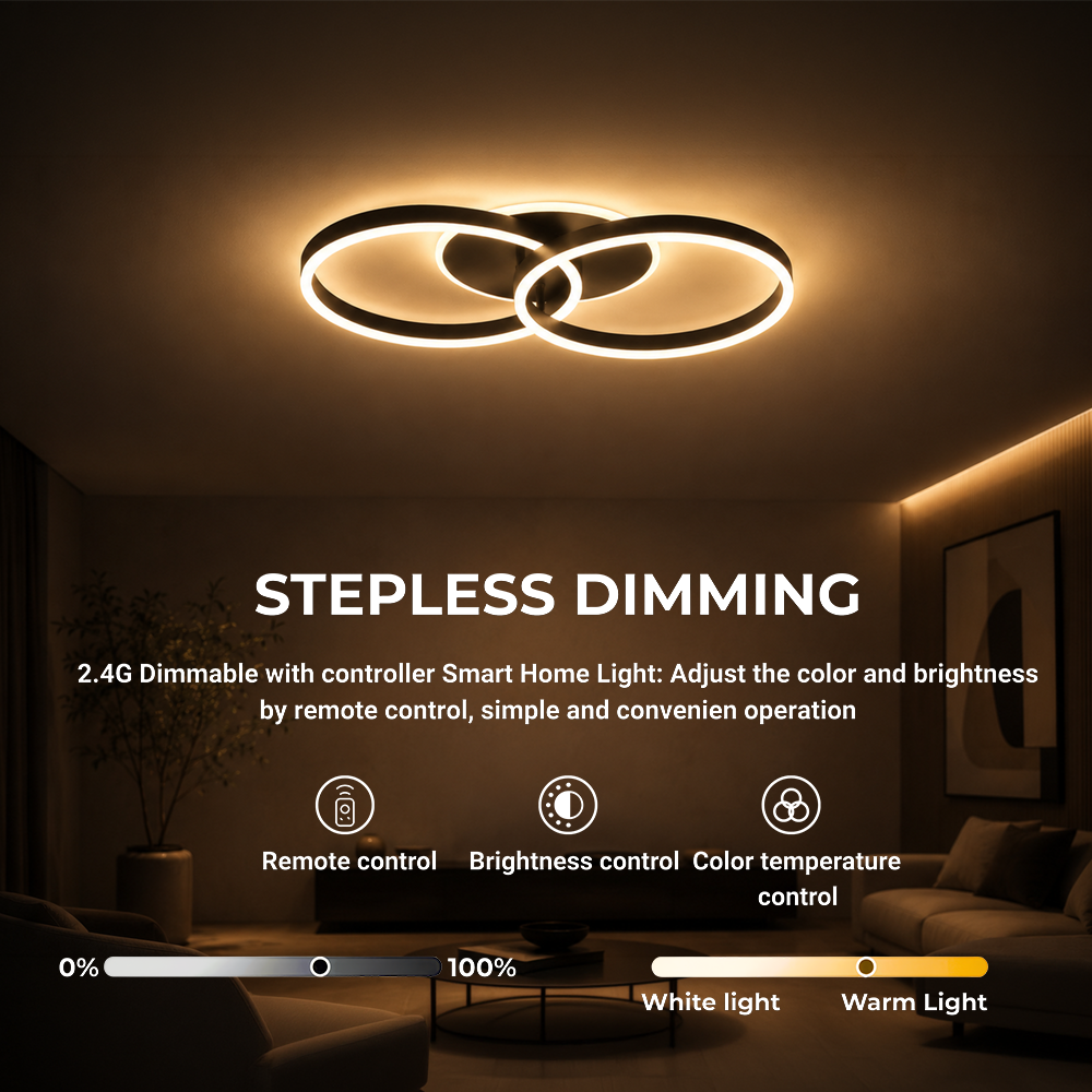 RIGA LILITH 34W LED Chandelier with Remote Control, 2 Rings, Cool/Warm/Neutral Light, Dimmable, Black, imaginea 3