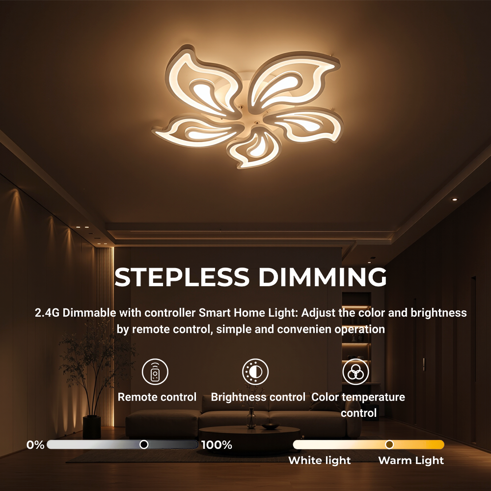 GLORIOSA 95W LED Chandelier with Remote Control, 5 Petals, Cool/Warm/Neutral Light, Dimmable, White, imaginea 4