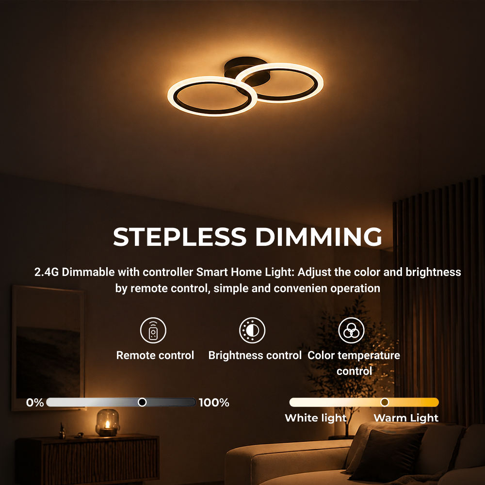 Lustra LED cu telecomanda BETTY 27W, 2 Cercuri, lumina Rece/Calda/Neutra, Dimabila, Negru, imaginea 4