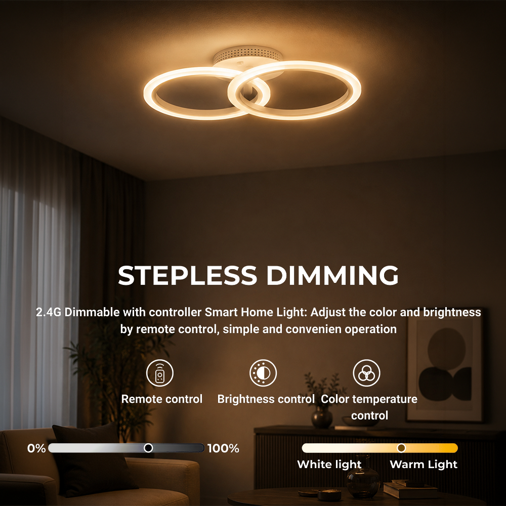 Lustra LED cu telecomanda BETTY 27W, 2 Cercuri, lumina Rece/Calda/Neutra, Dimabila, Alb, imaginea 4