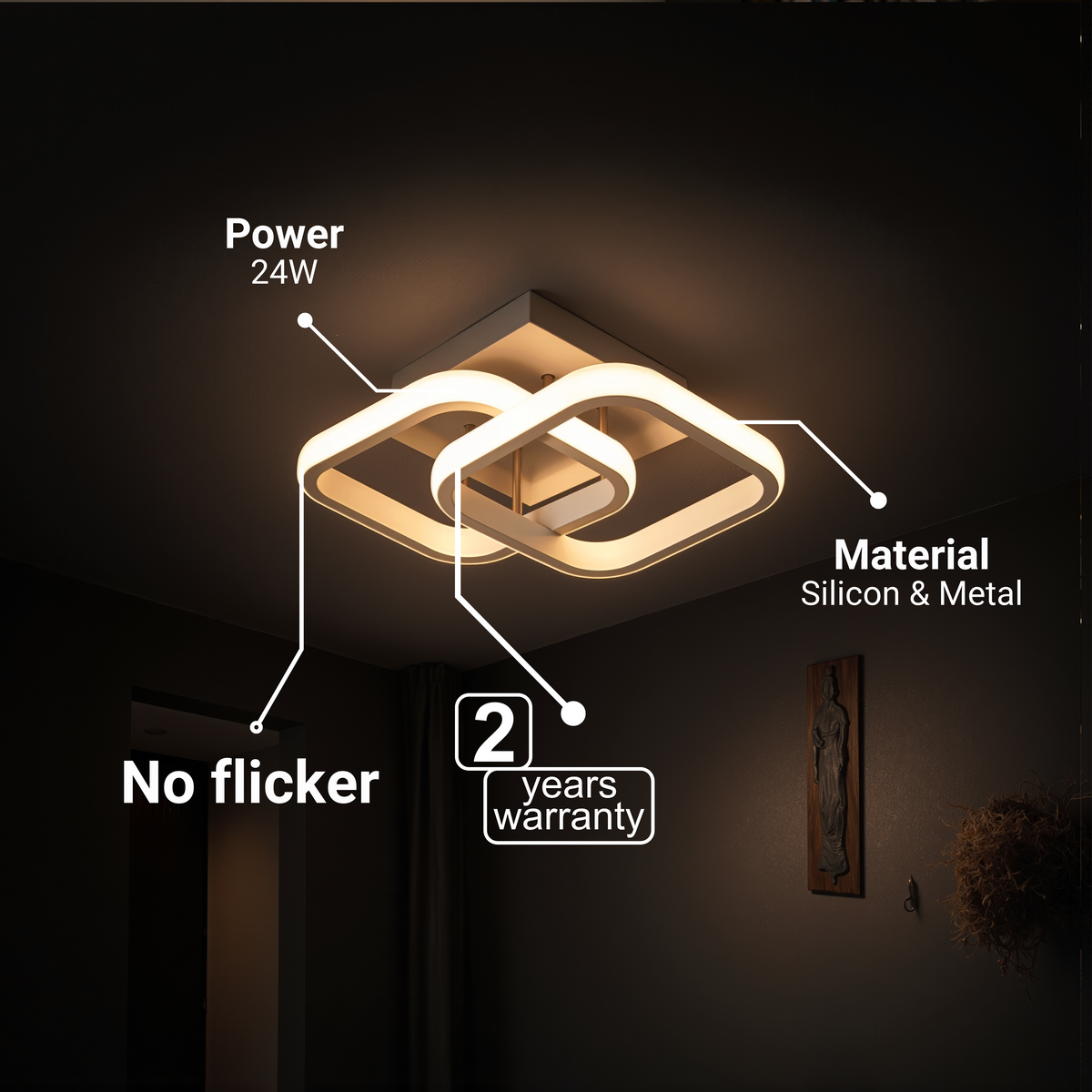 LED Chandelier VERTEX Matrix, Overlapping Rhombuses, Metal Frames, 24W, 2 Rhombuses, Cool/Warm/Neutral Light 3000K/4000K/6000K, White, imaginea 4