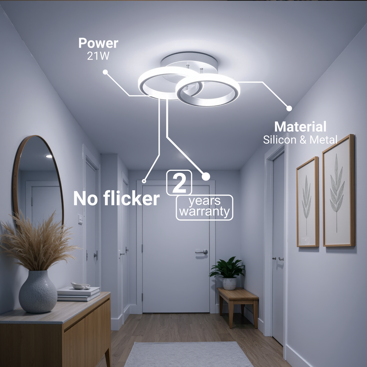 Lustra LED VERTEX CIRCULA 21W, 2 Cercuri, Rame Metalice, lumina Rece/Calda/Neutra, Alb, imaginea 4