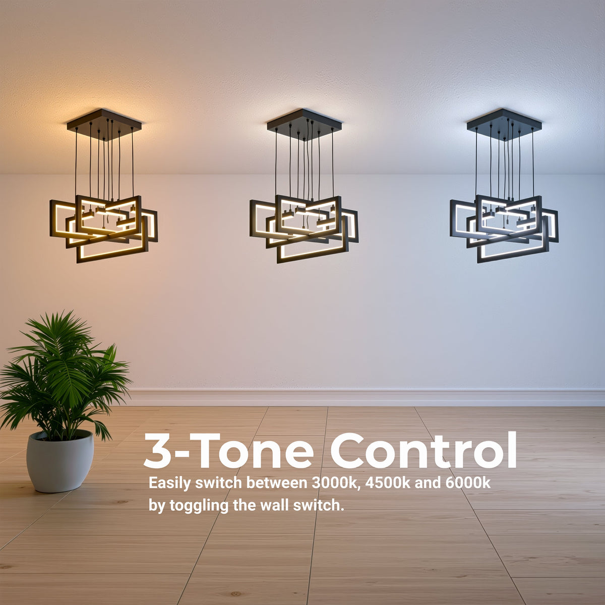 LED luster s diaľkovým ovládačom, suspenzovaný, 96 W, 4 svetlá, studené/cieple/neuterálne svetlo, dimovateľný, nastaviteľná výška, čierny, imaginea 4