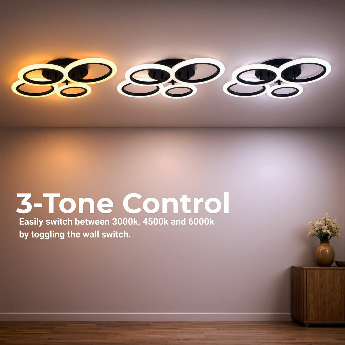 Lustra LED cu telecomanda BETTY 43W, 4 Cercuri, lumina Rece/Calda/Neutra, Dimabila, Negru, imaginea 5