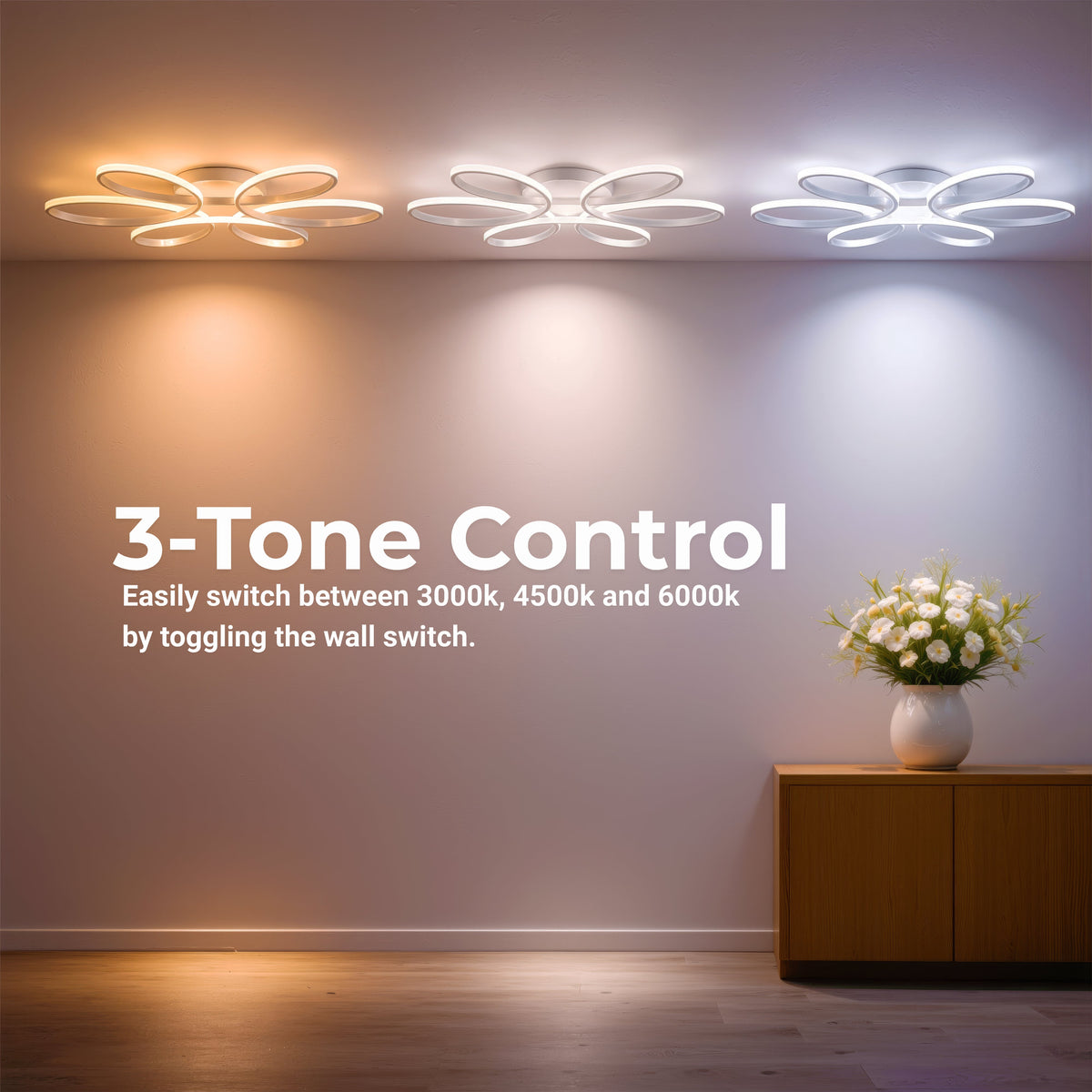 ELIZA LED Chandelier with Remote Control, 63W, Cool/Warm/Neutral Light, Dimmable, White, imaginea 14